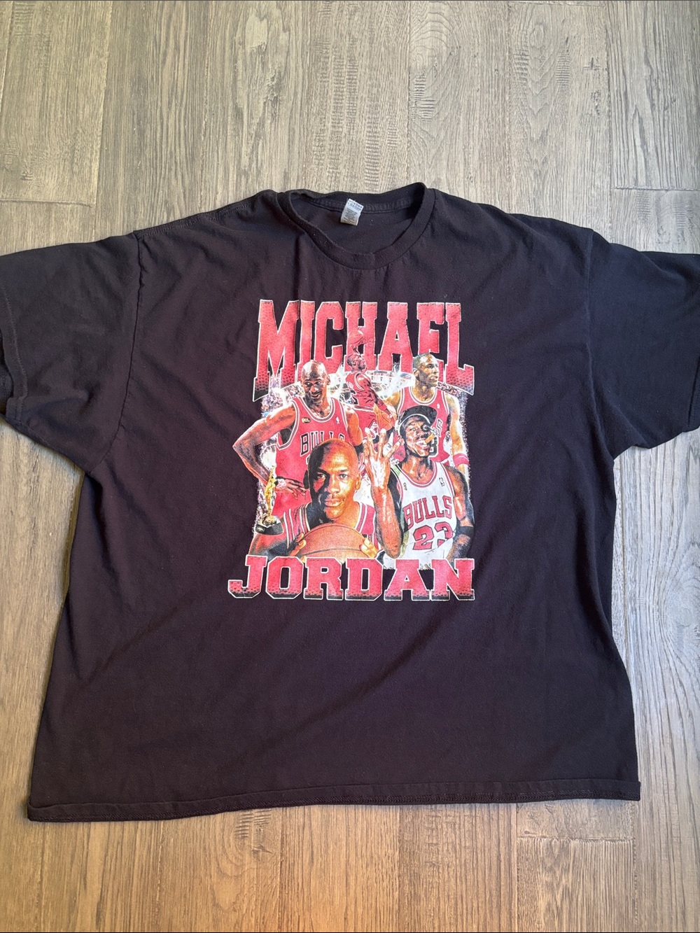 Gildan | 100% Cotton Black Michael Jordan Graphic Tee with Red Print Size 2XL